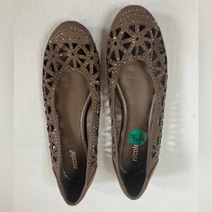 Nicole Brownish Taupe Laser-Cut Studded Ballet Flats